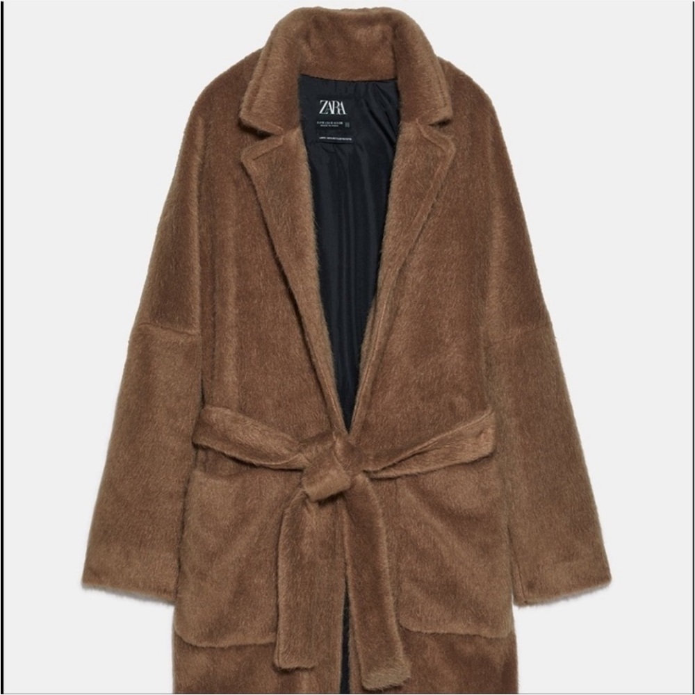 ZARA Faux Fur Teddy Tie Waist Coat Camel Small - Picture 14 of 16